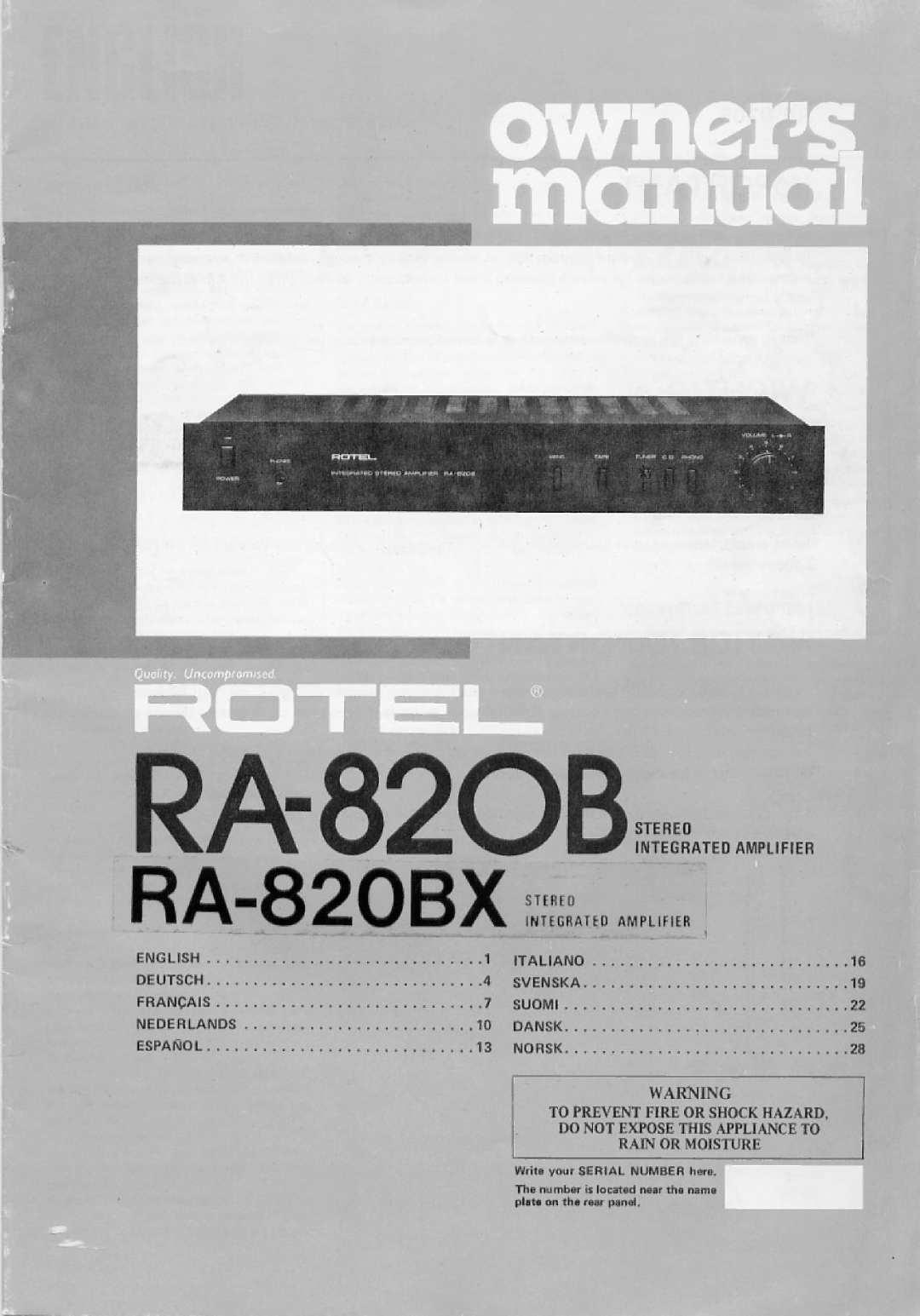 Rotel RA-820BX manual 