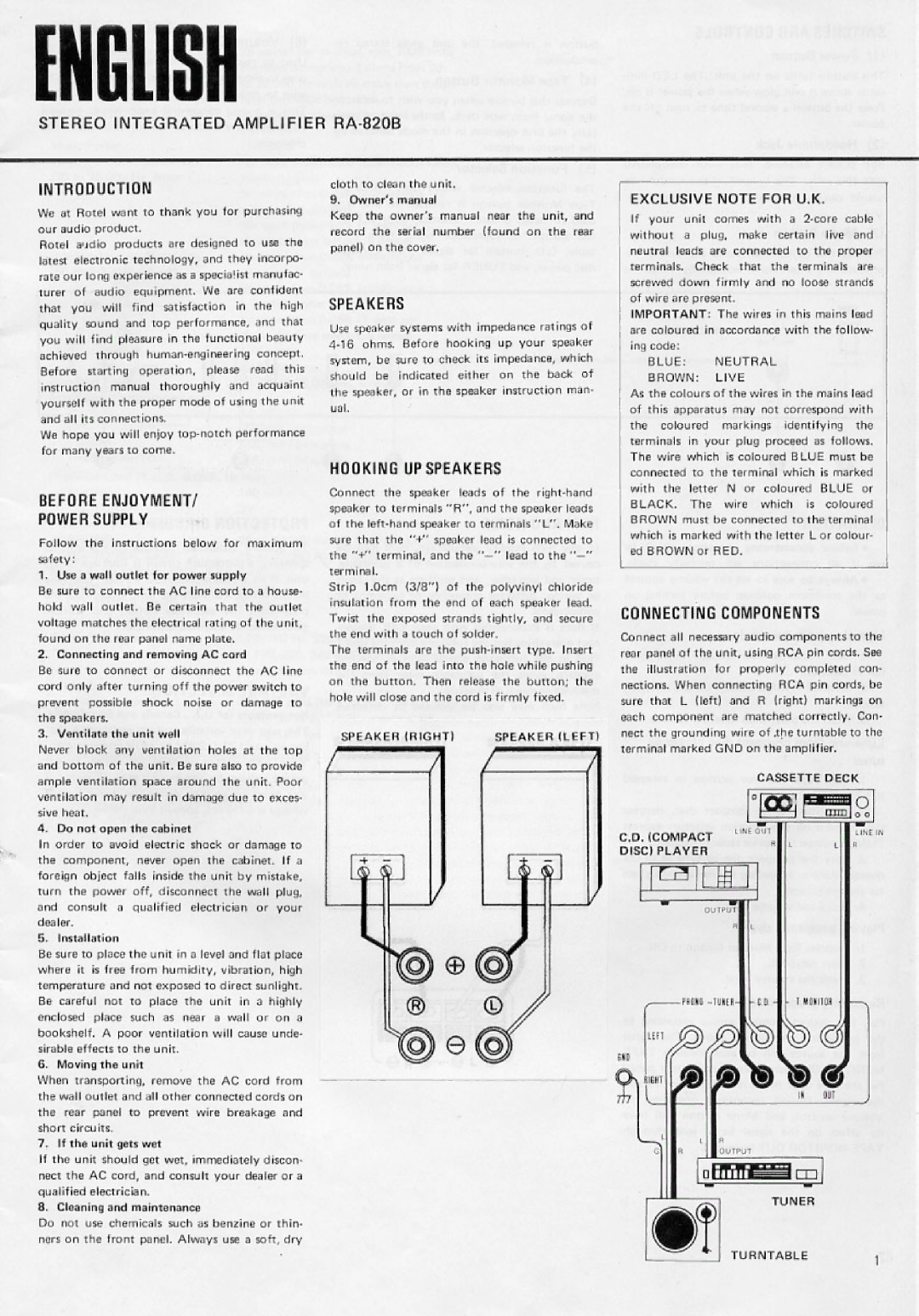 Rotel RA-820BX manual 