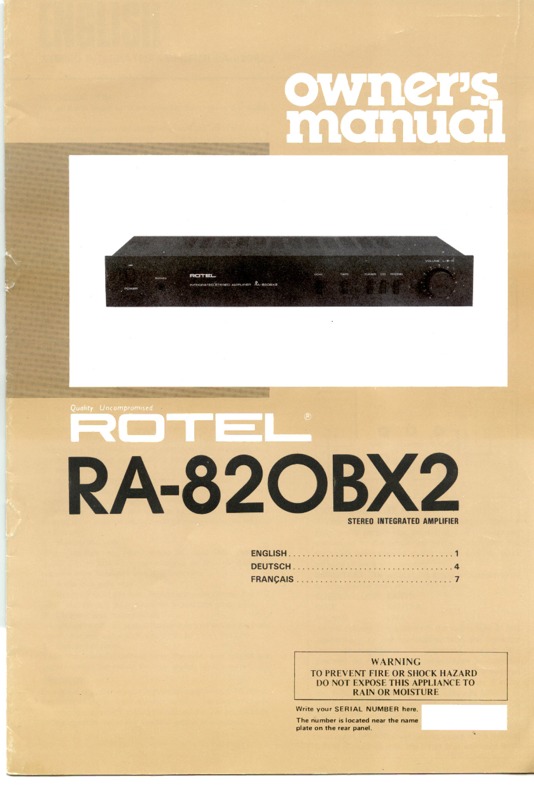 Rotel RA-820BX2 manual 