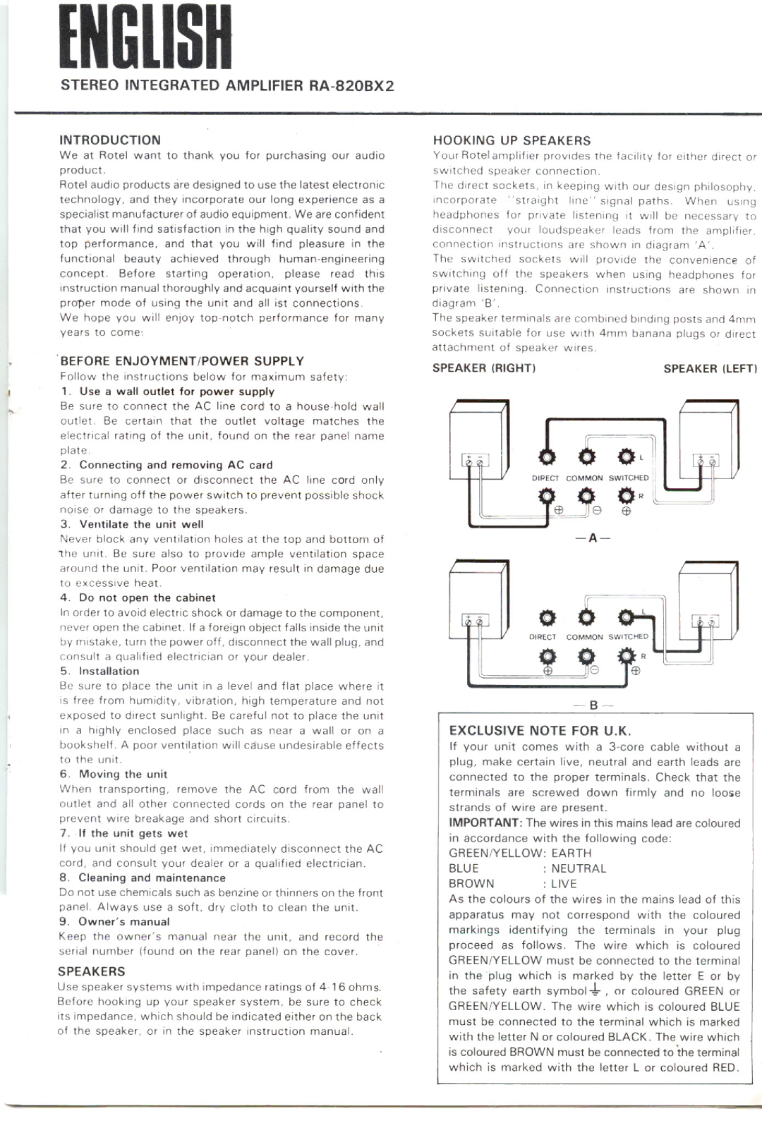 Rotel RA-820BX2 manual 