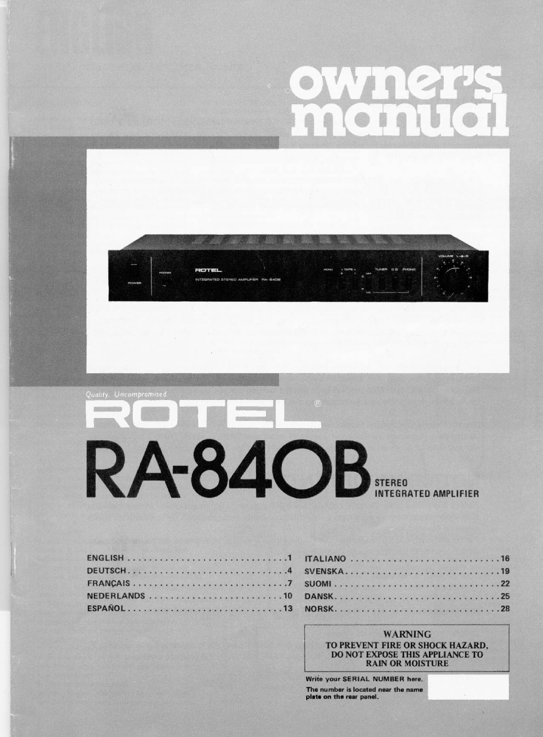 Rotel RA-840B manual 