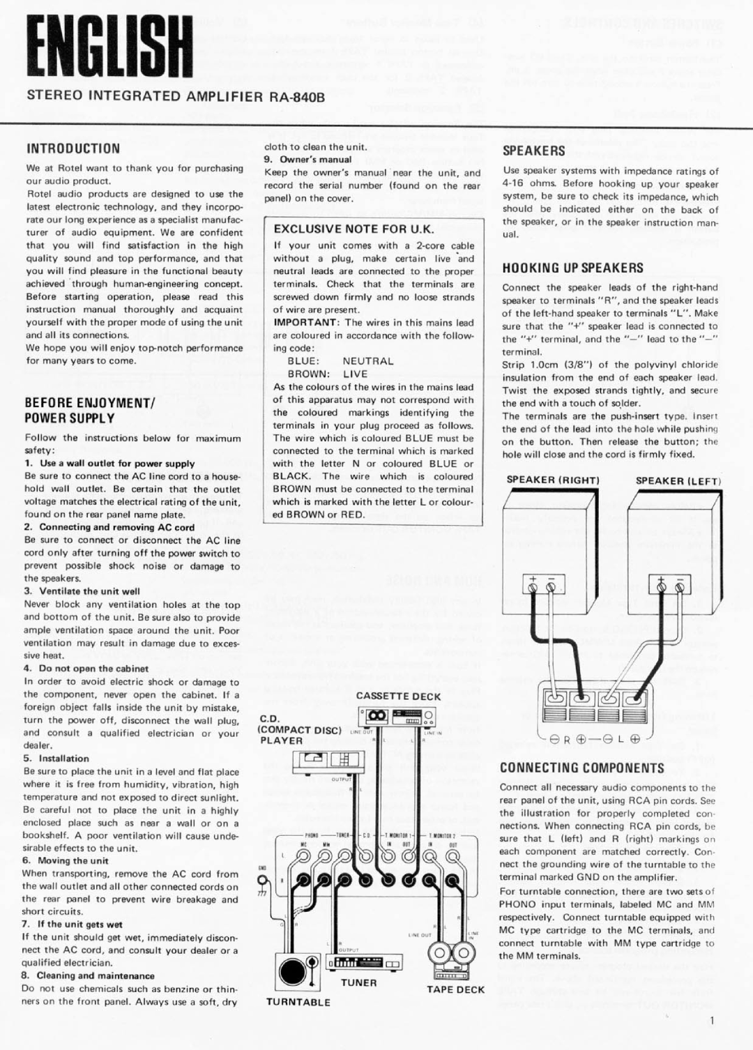 Rotel RA-840B manual 