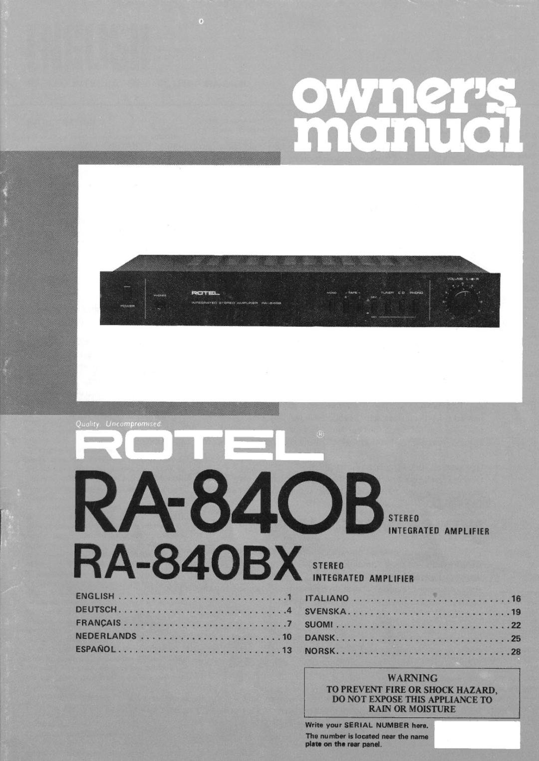 Rotel RA-840BX manual 