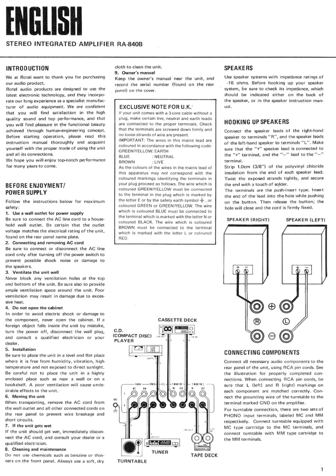 Rotel RA-840BX manual 