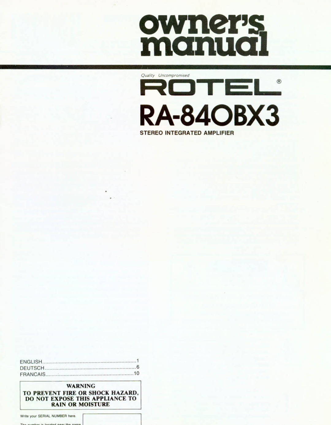 Rotel RA-840BX3 manual 