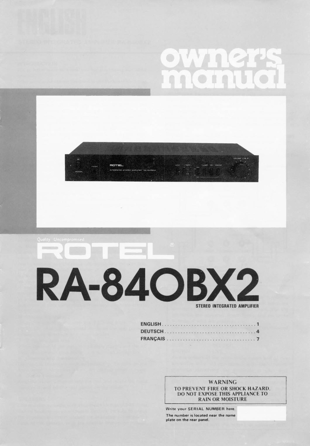 Rotel RA-84OBX2 manual 