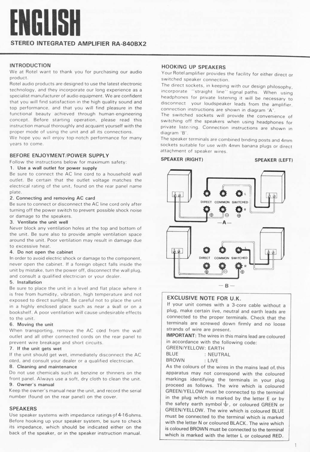 Rotel RA-84OBX2 manual 