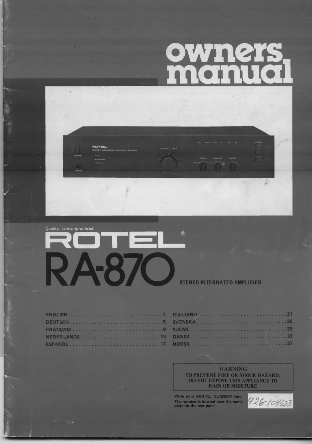 Rotel RA-870 manual 