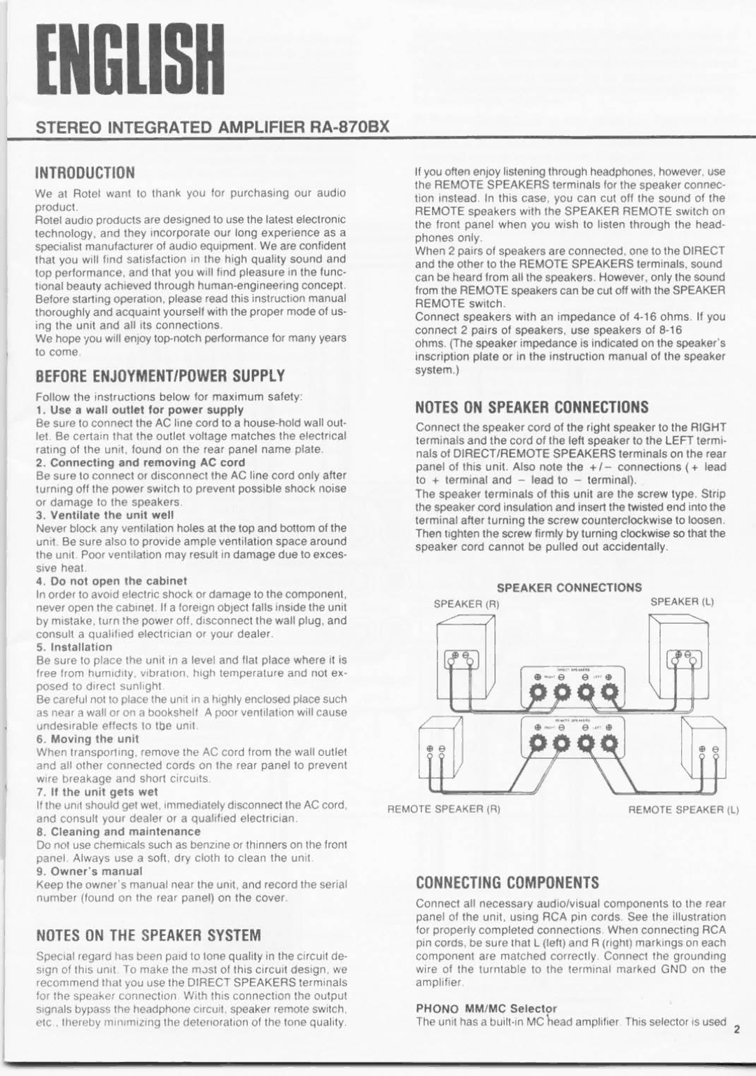 Rotel RA-870BX manual 