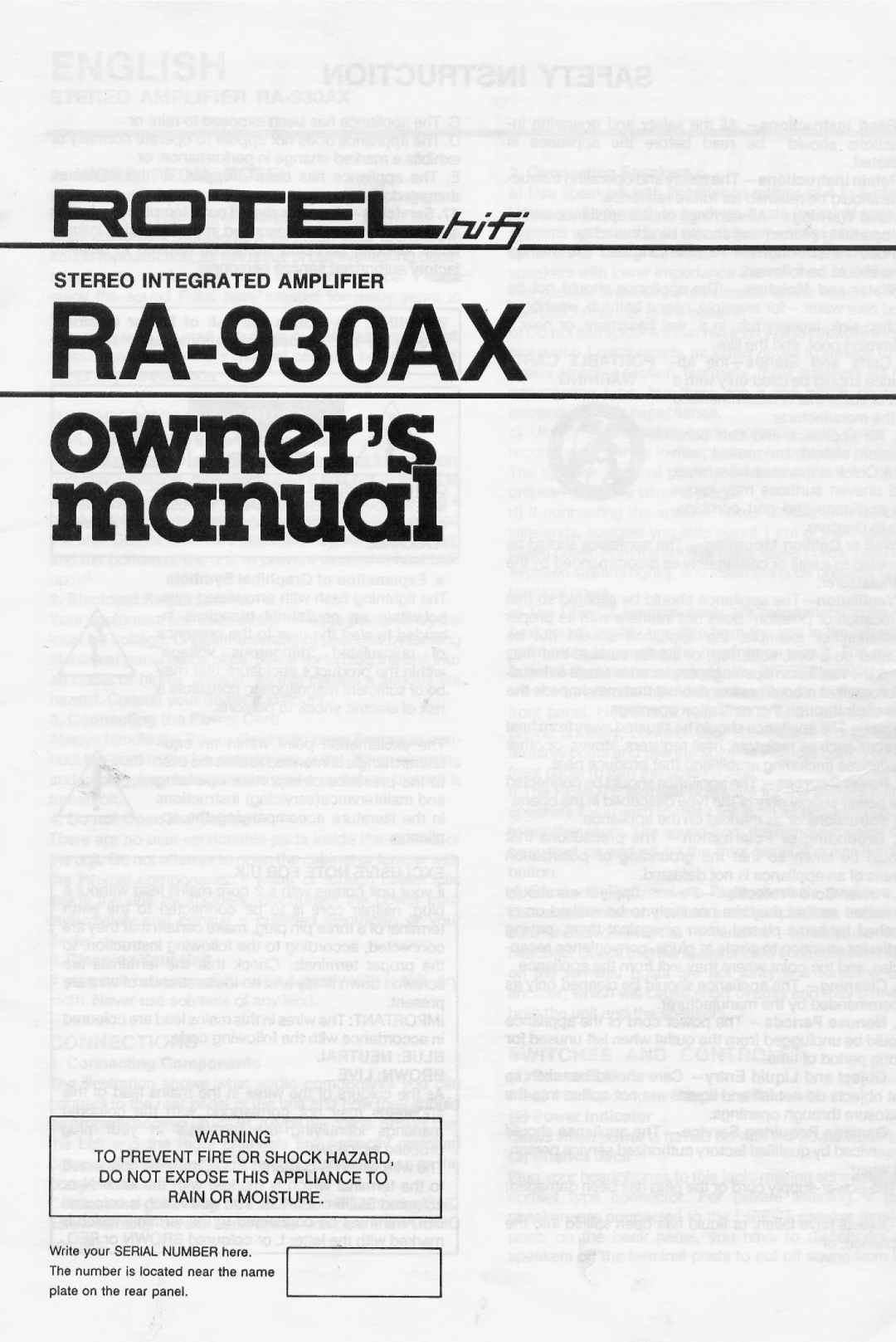 Rotel RA-930AX manual 