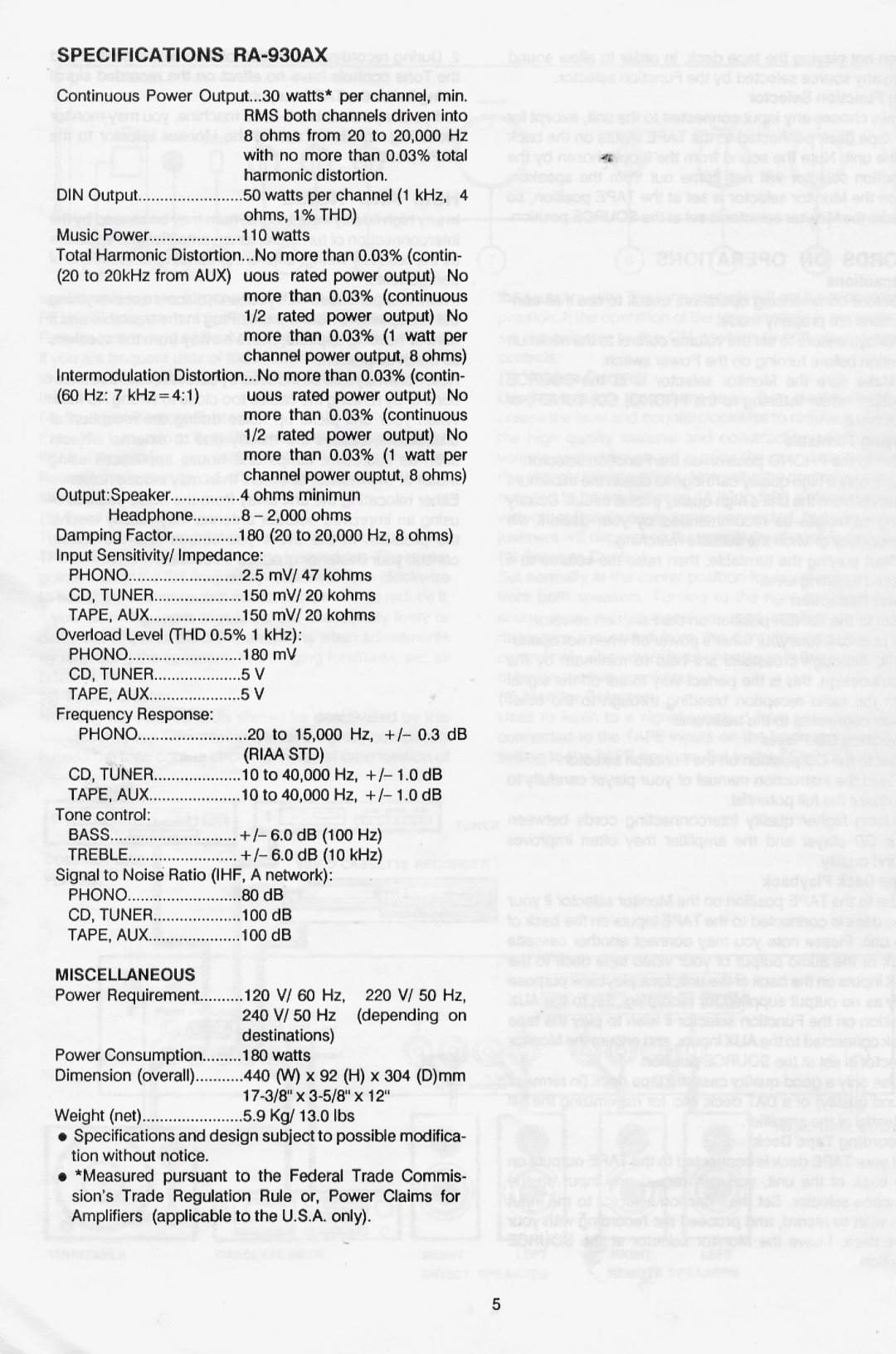 Rotel RA-930AX manual 