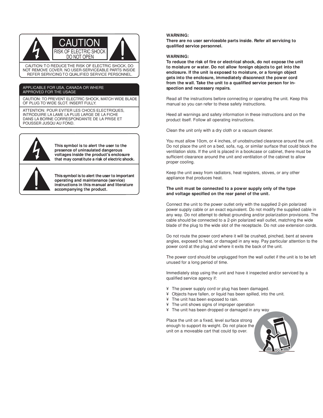 Rotel RA-932 owner manual Risk of Electric Shock Do not Open 