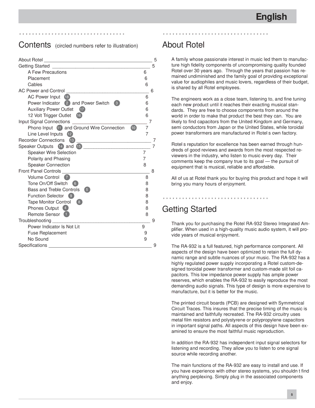 Rotel RA-932 owner manual About Rotel, Getting Started 