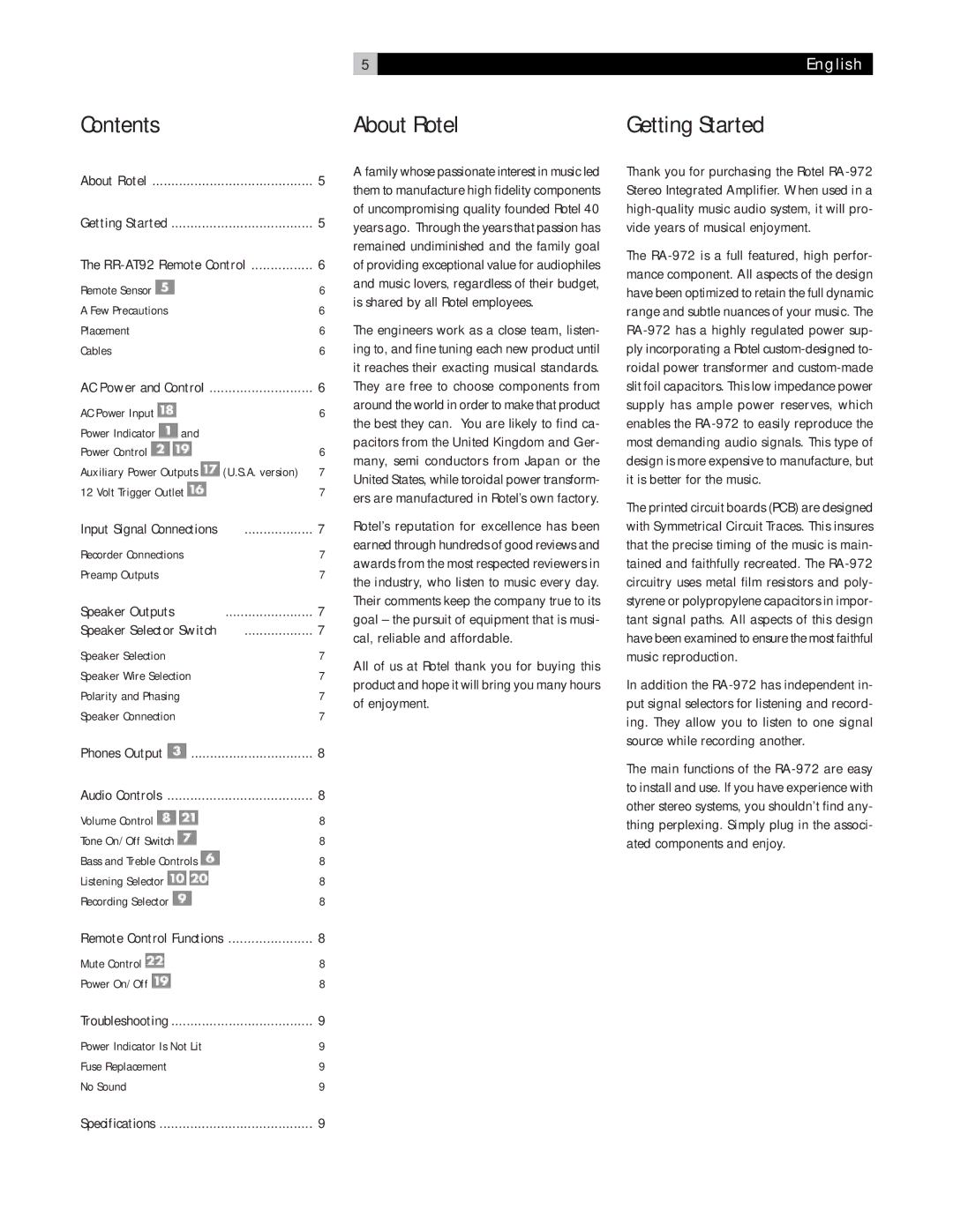 Rotel RA-972 owner manual About Rotel Getting Started, Power Control 