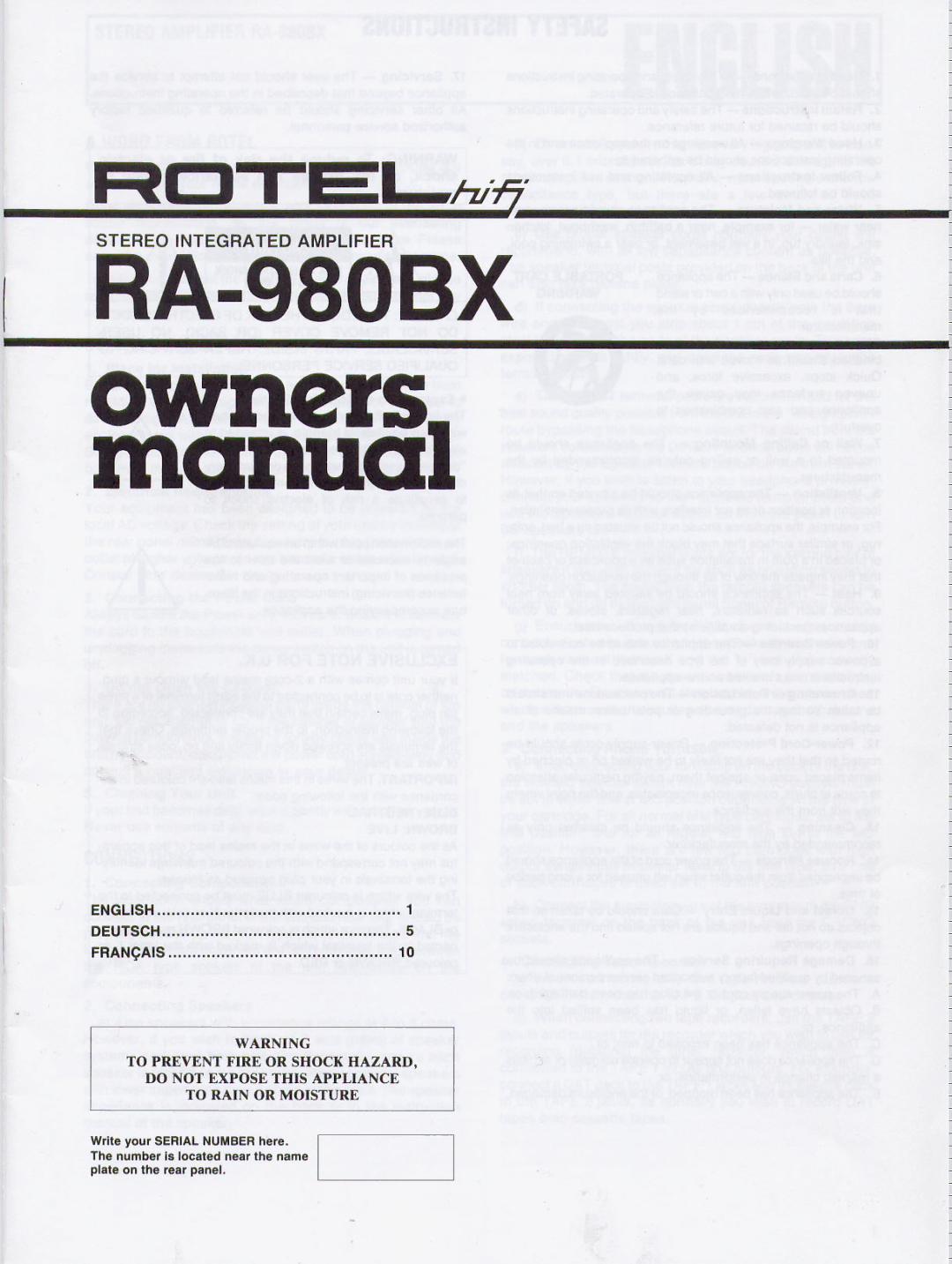 Rotel RA-980BX manual 