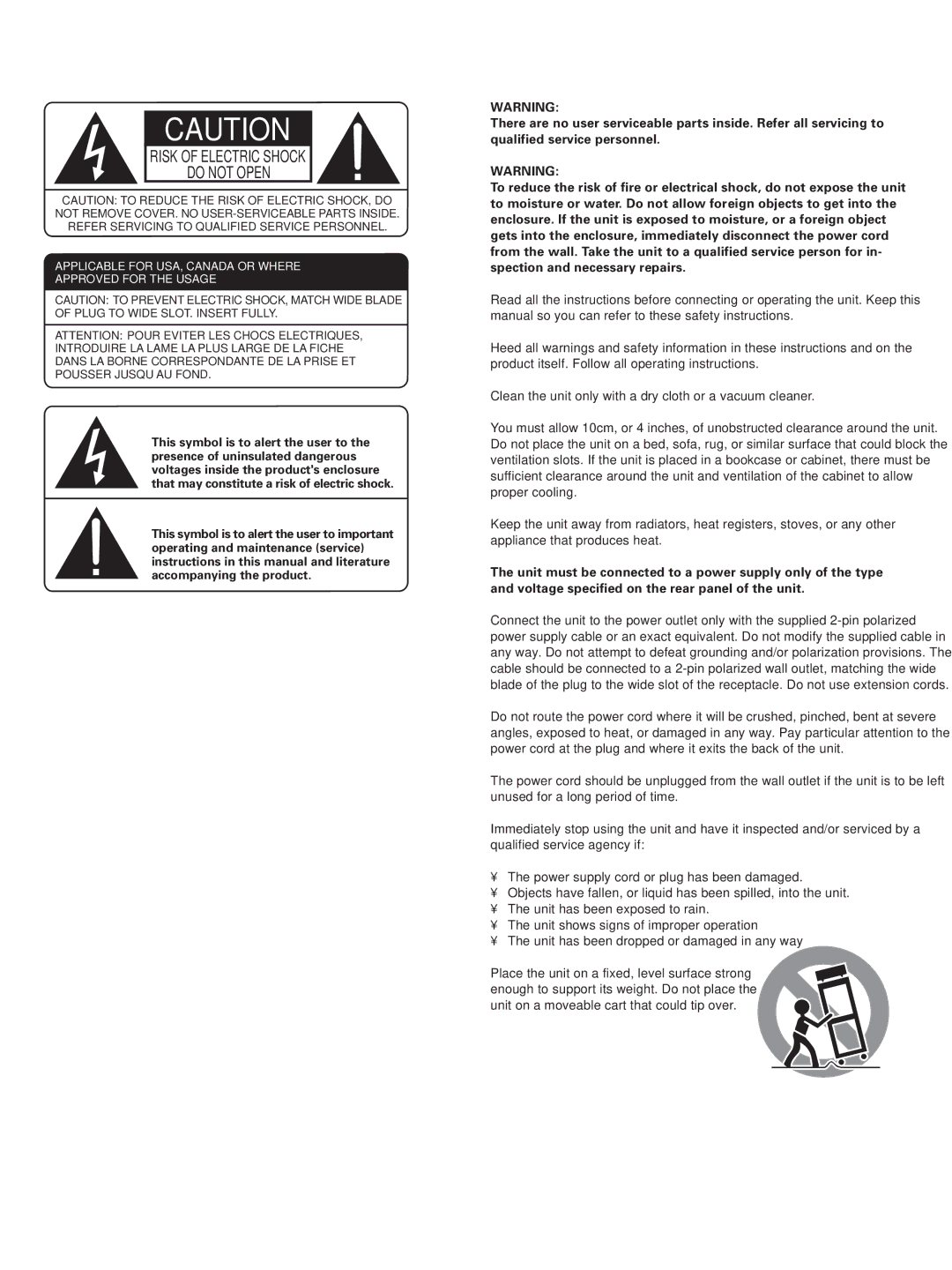 Rotel RA-985BX owner manual Risk of Electric Shock Do not Open 