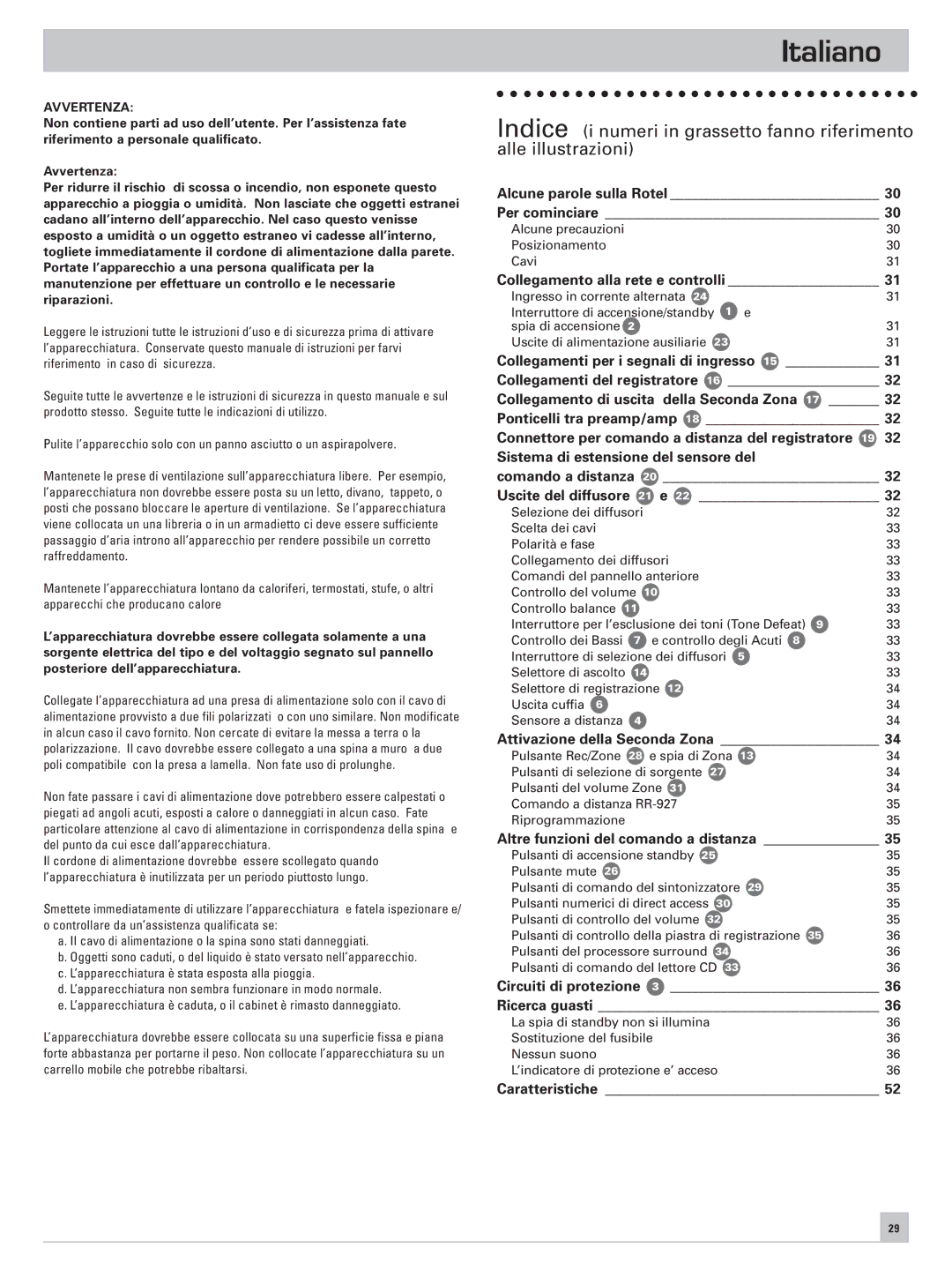 Rotel RA-985BX owner manual Italiano 