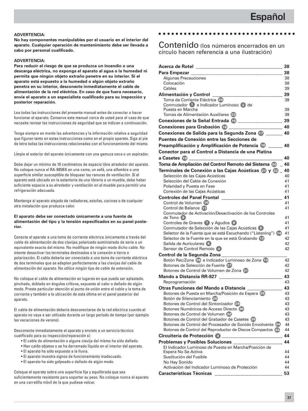 Rotel RA-985BX owner manual Español 