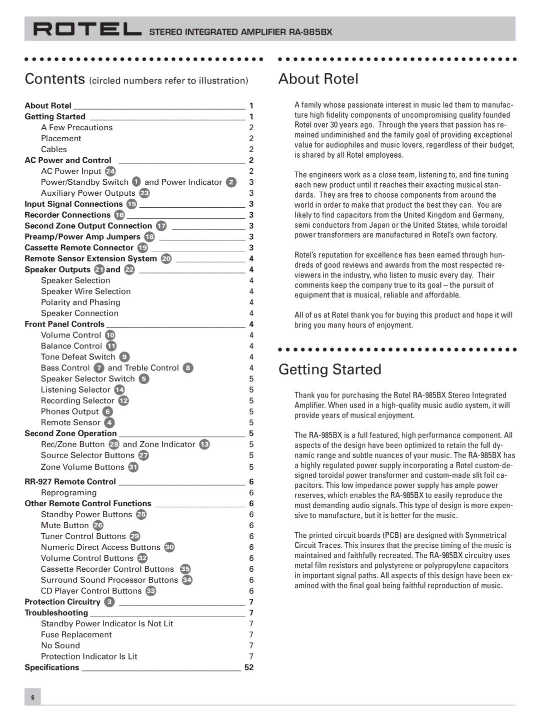 Rotel RA-985BX owner manual About Rotel, Getting Started 