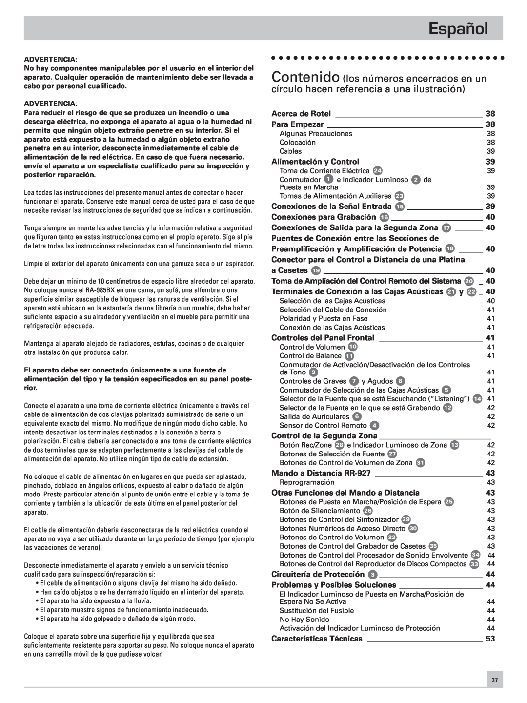 Rotel RA-985BX owner manual Español 