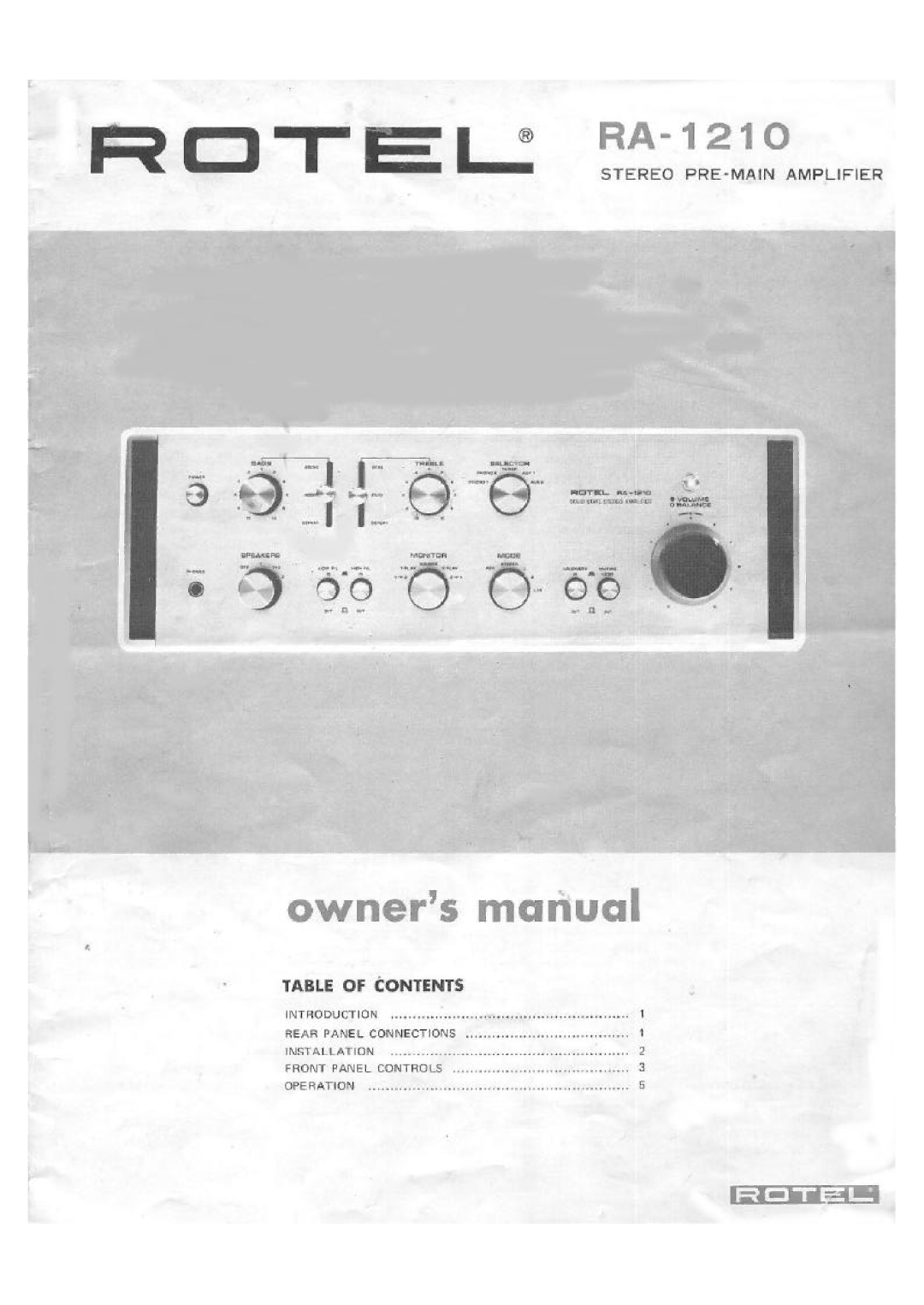 Rotel RA1210 manual 