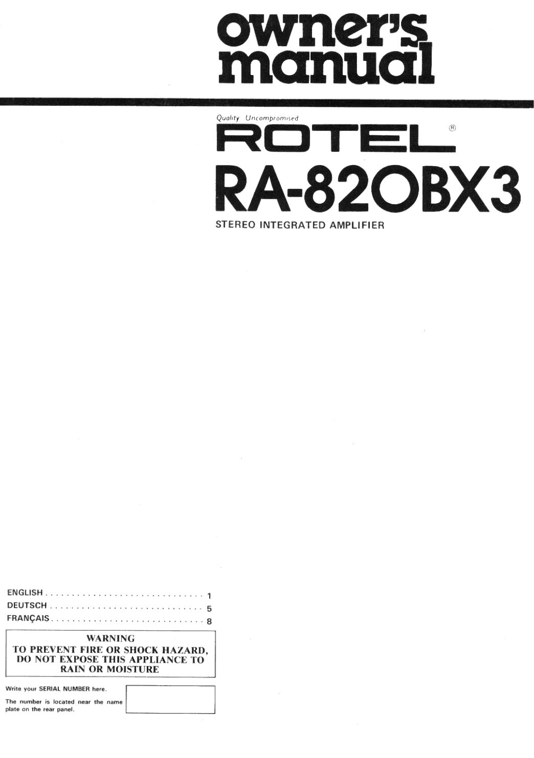 Rotel RA820BX3 manual 