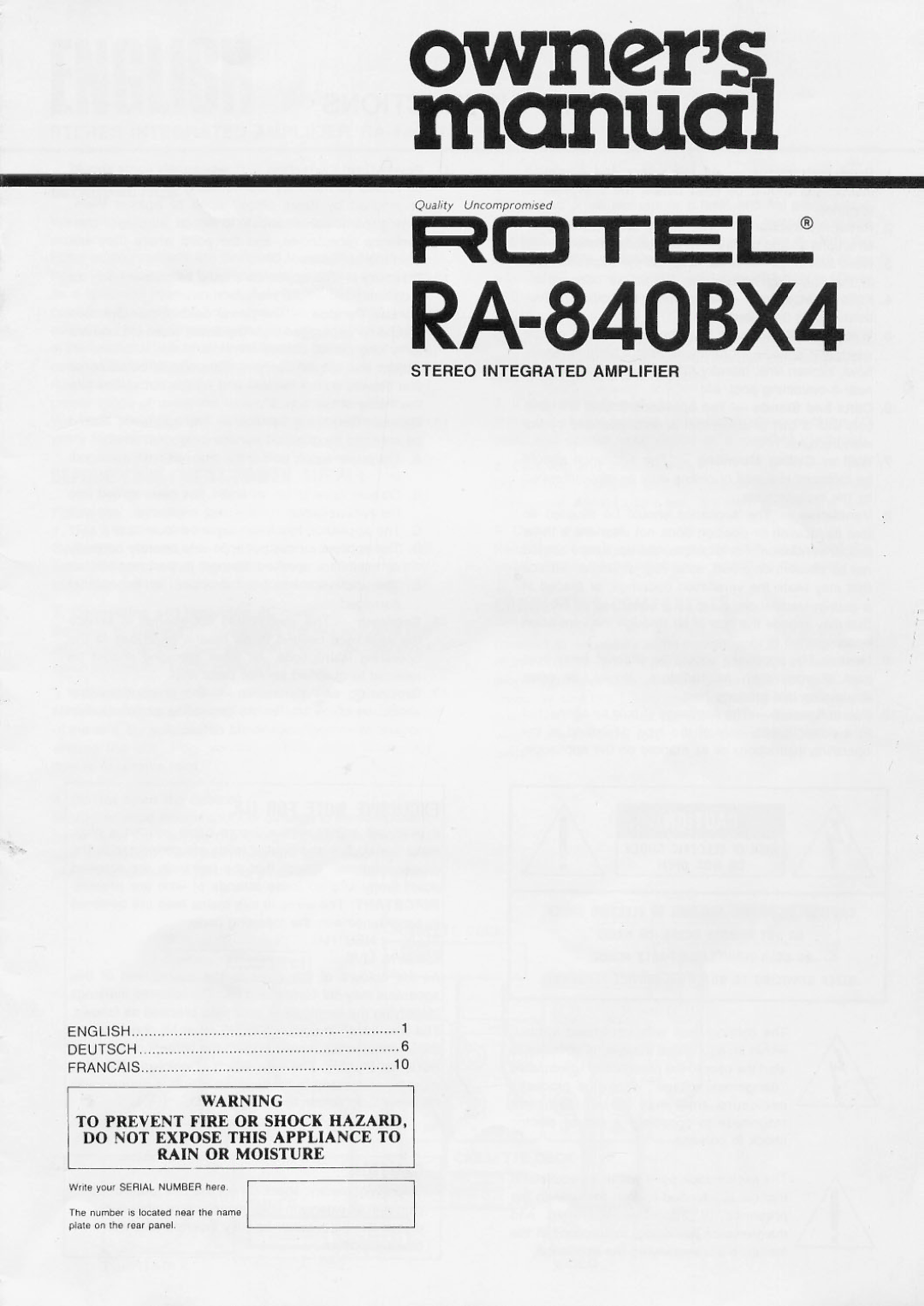 Rotel RA840BX4 manual 