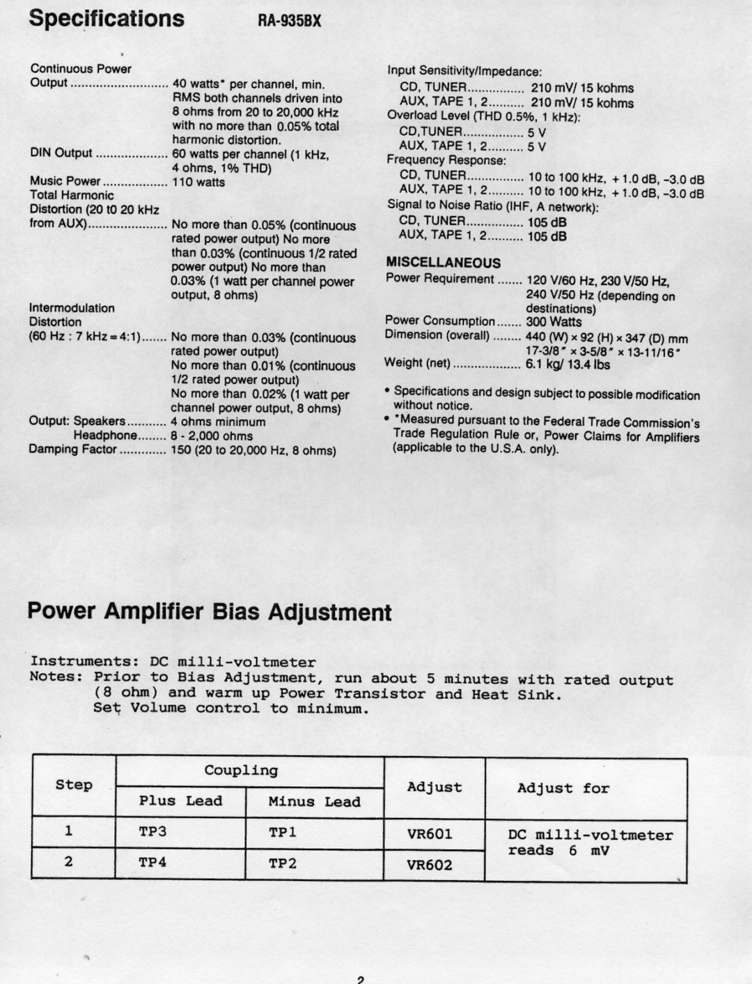 Rotel RA935BX manual 