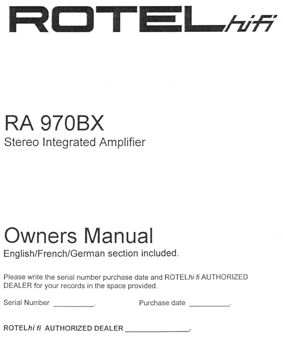 Rotel RA970BX manual 