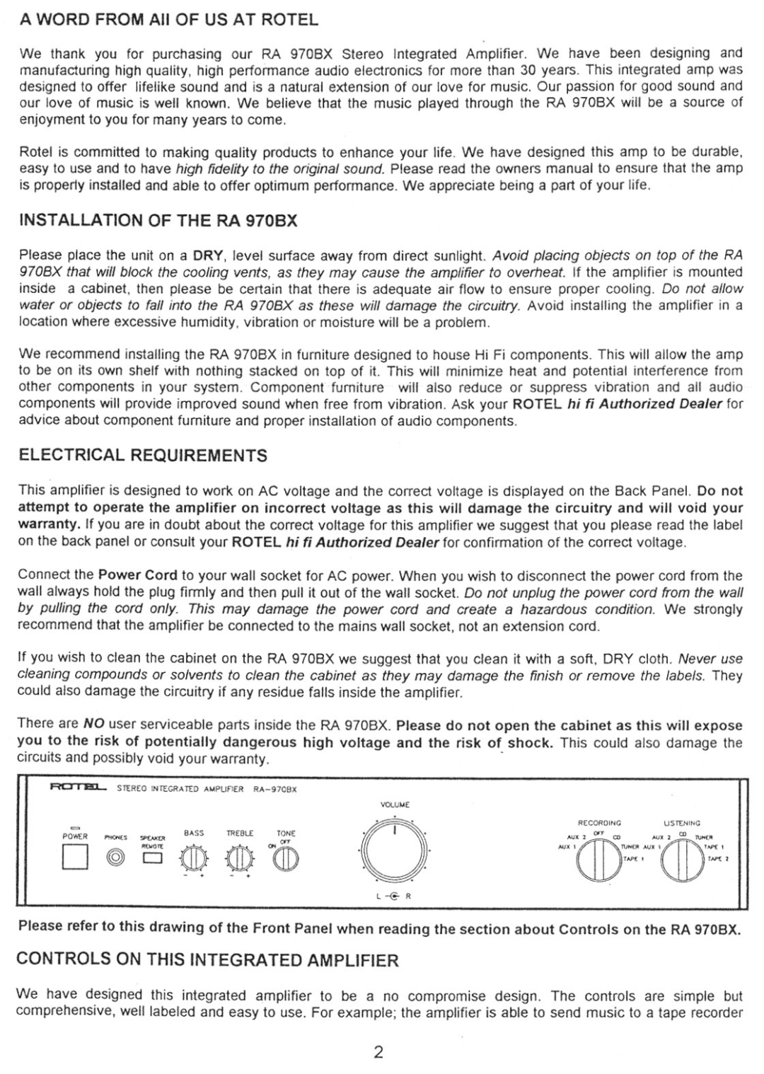 Rotel RA970BX manual 