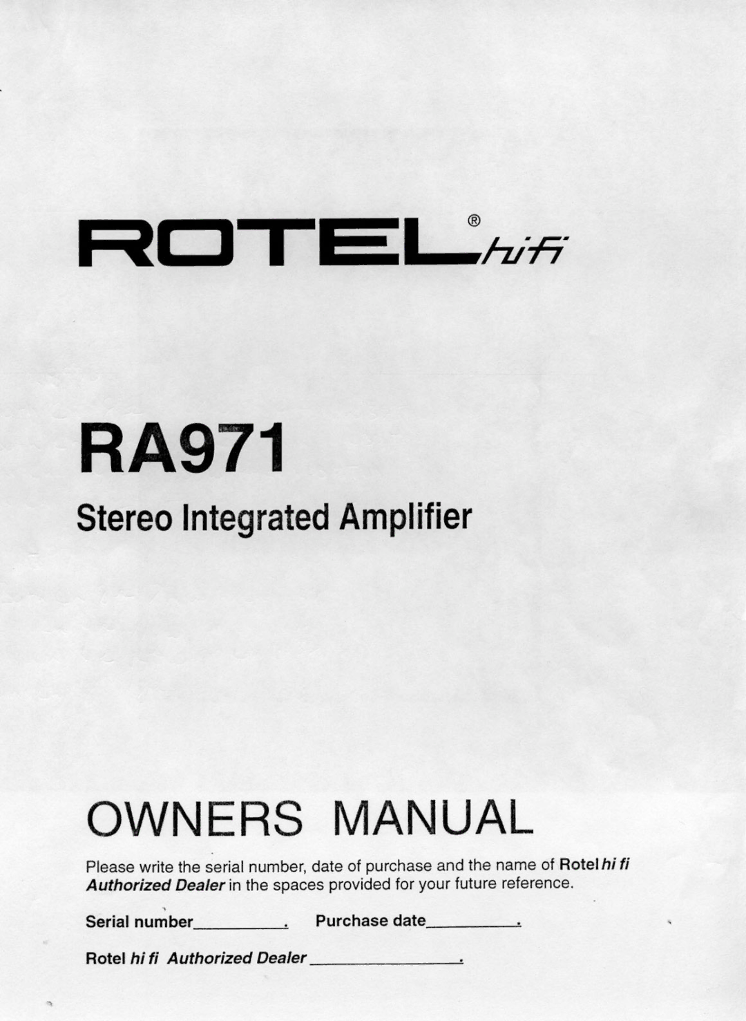 Rotel RA971 manual 