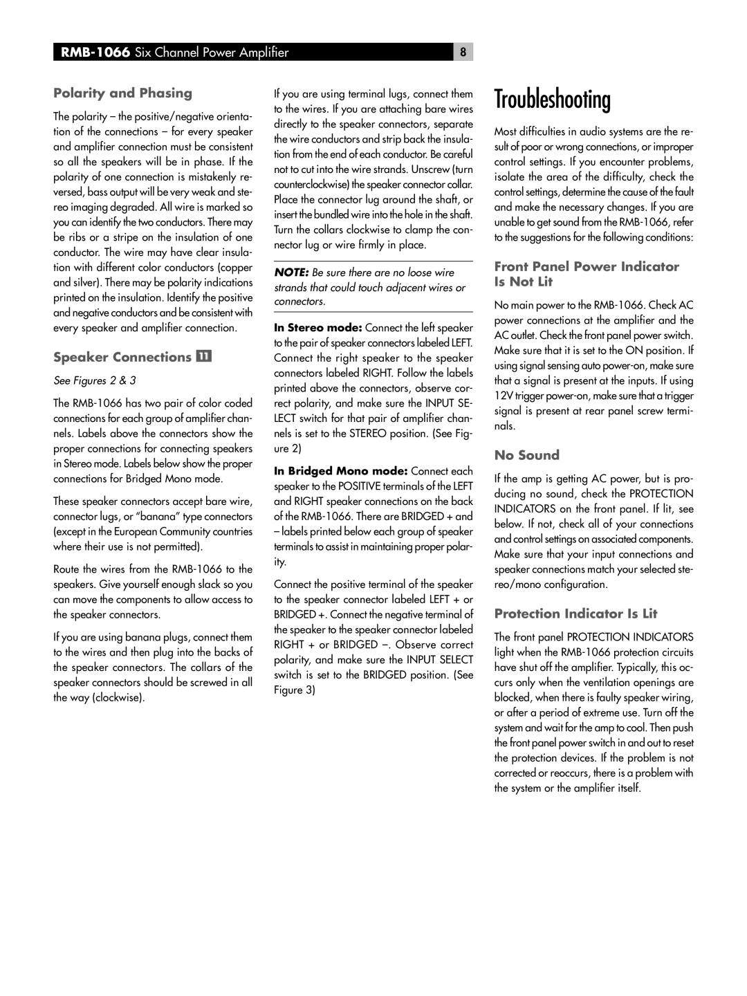 Rotel RB-1066 owner manual Troubleshooting 