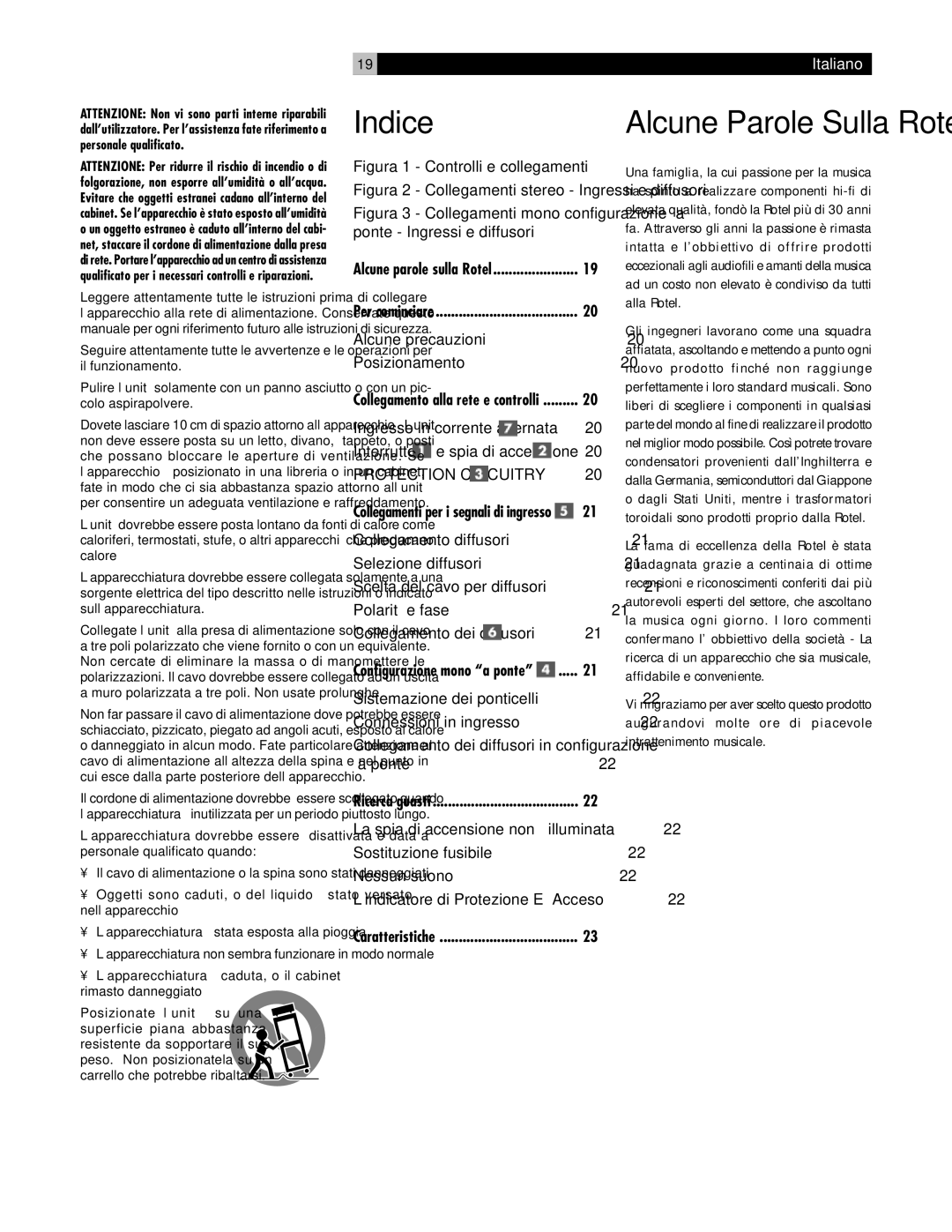 Rotel RB-1070 owner manual Indice, Alcune Parole Sulla Rotel 