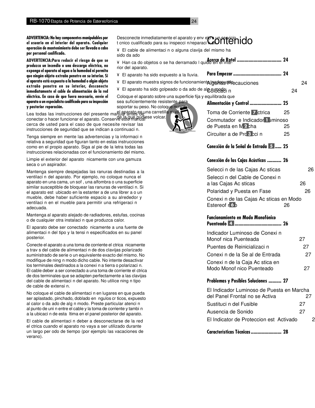 Rotel RB-1070 owner manual Contenido 