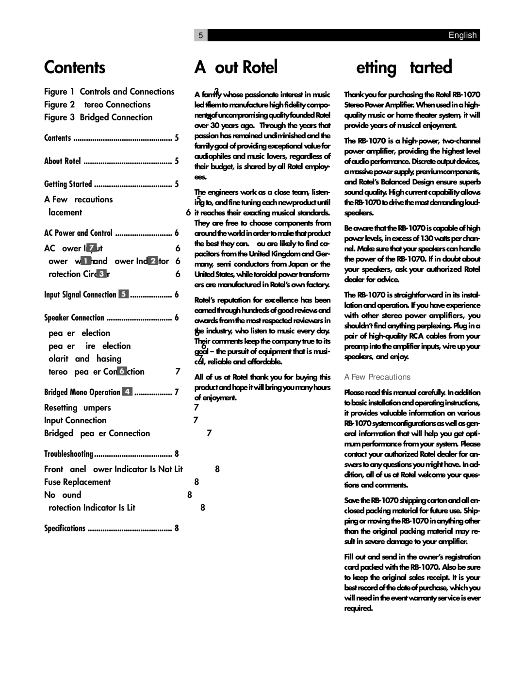 Rotel RB-1070 owner manual About Rotel Getting Started, Few Precautions 