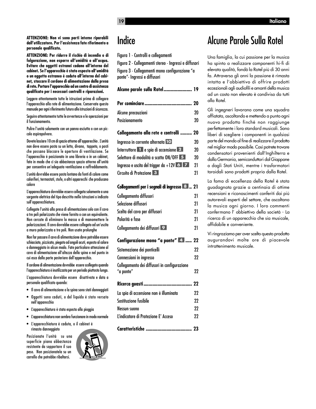 Rotel RB-1070 owner manual Indice, Alcune Parole Sulla Rotel 