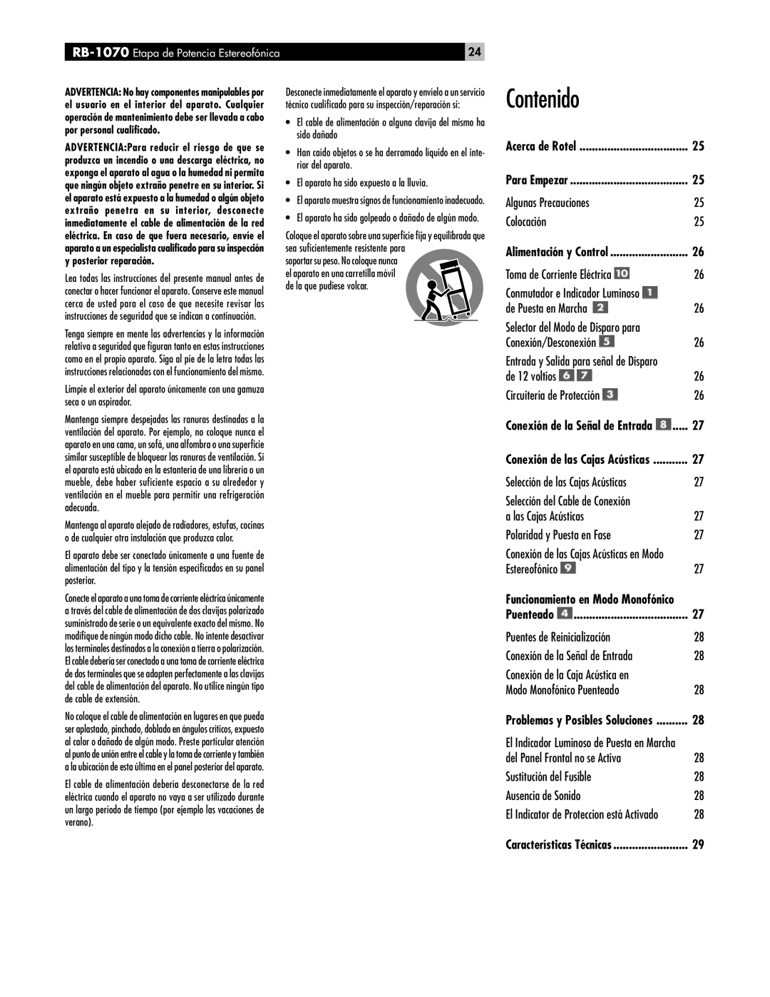 Rotel RB-1070 owner manual Contenido 