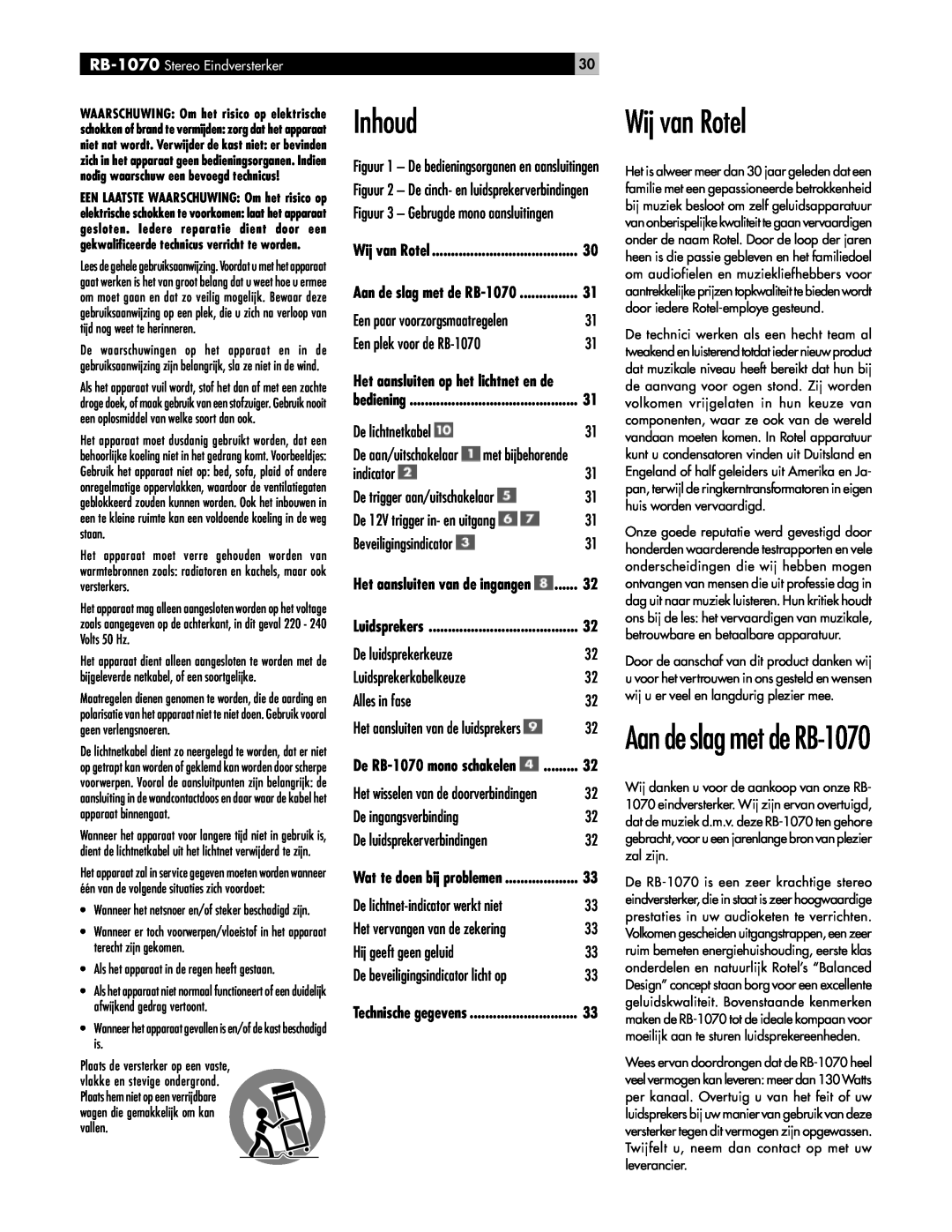 Rotel owner manual Inhoud, Wij van Rotel, Aan de slag met de RB-1070 