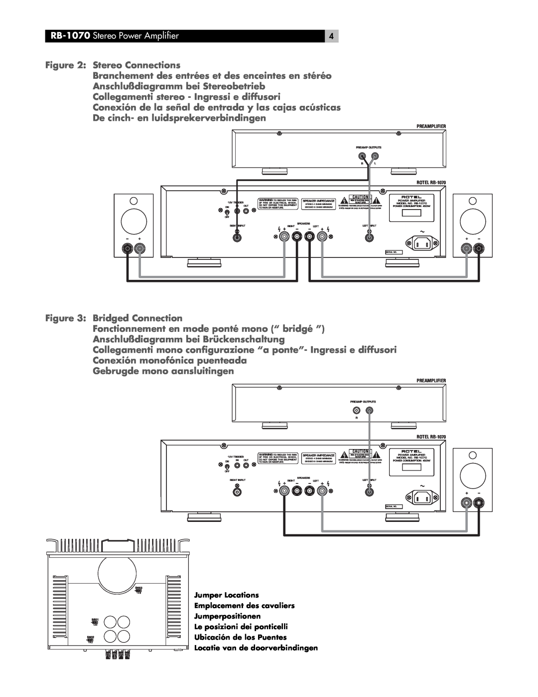 Rotel RB-1070 Stereo Connections, Anschlußdiagramm bei Stereobetrieb, Collegamenti stereo - Ingressi e diffusori 