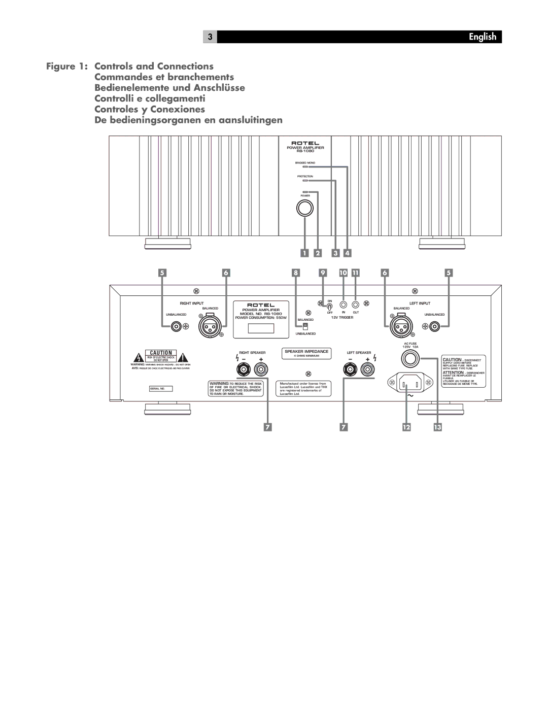 Rotel RB-1080 owner manual English, Left Input 