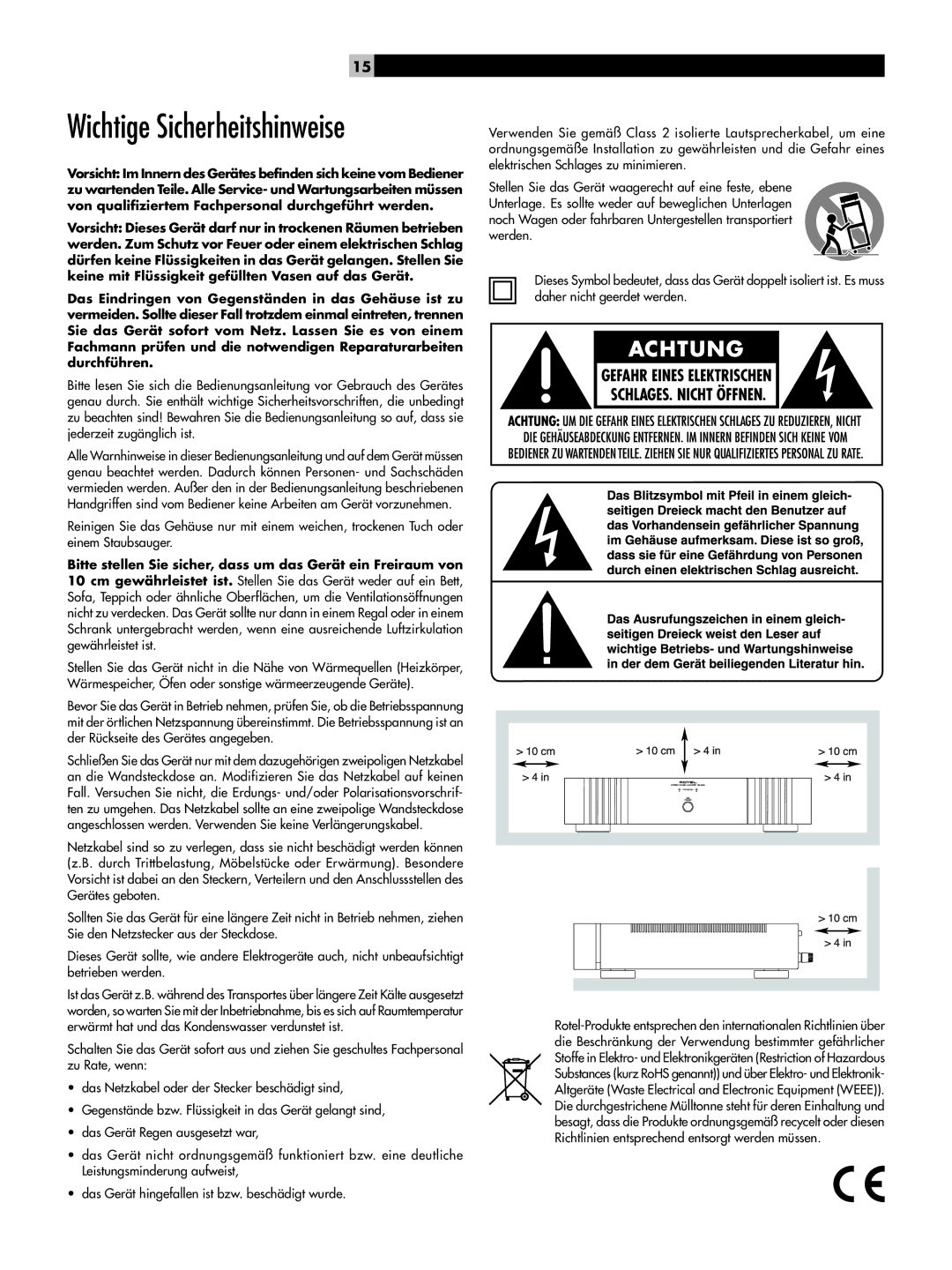 Rotel RB-1092 owner manual Wichtige Sicherheitshinweise 