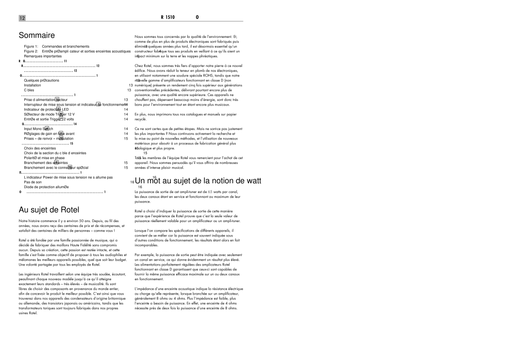 Rotel RB-1510 user service Sommaire, Au sujet de Rotel 
