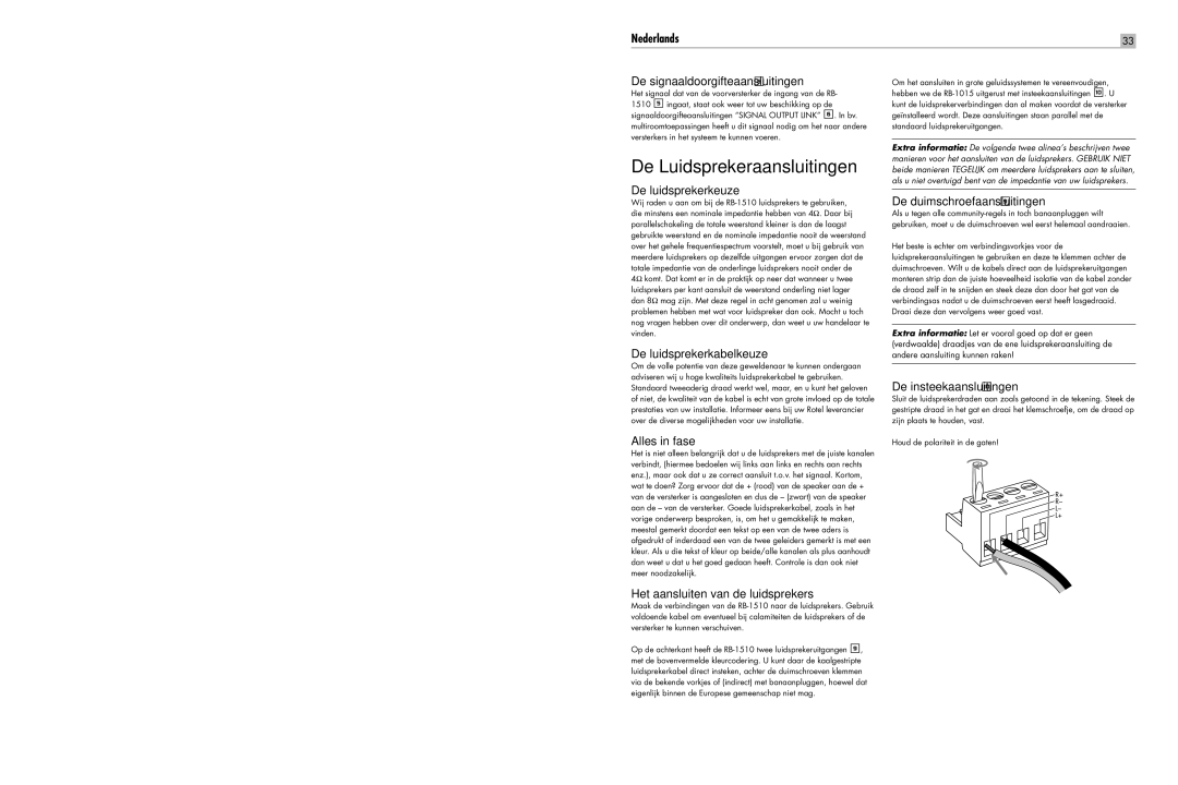 Rotel RB-1510 user service De Luidsprekeraansluitingen 