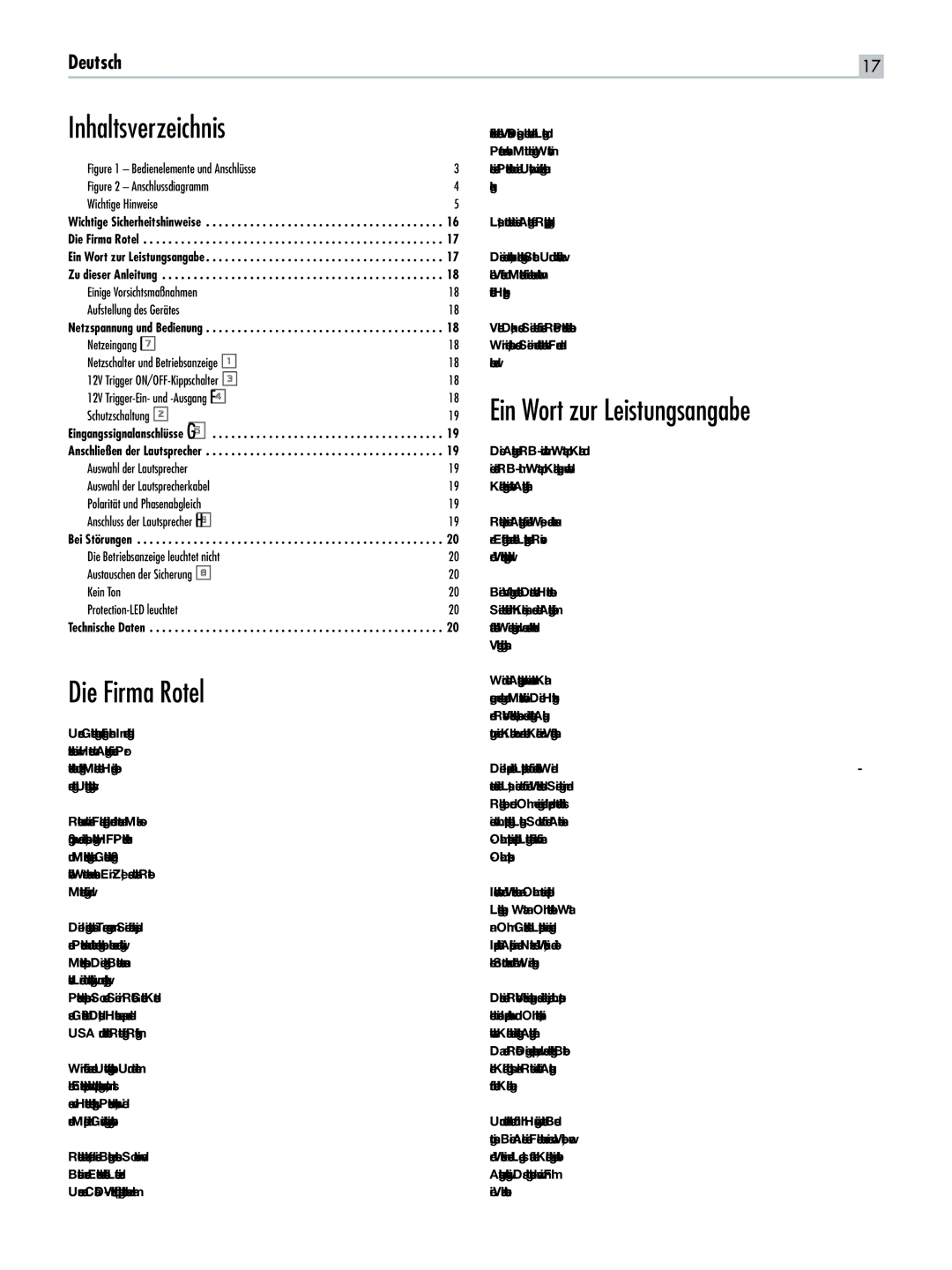 Rotel RB-1582, RB-1552 owner manual Inhaltsverzeichnis, Ein Wort zur Leistungsangabe, Die Firma Rotel 