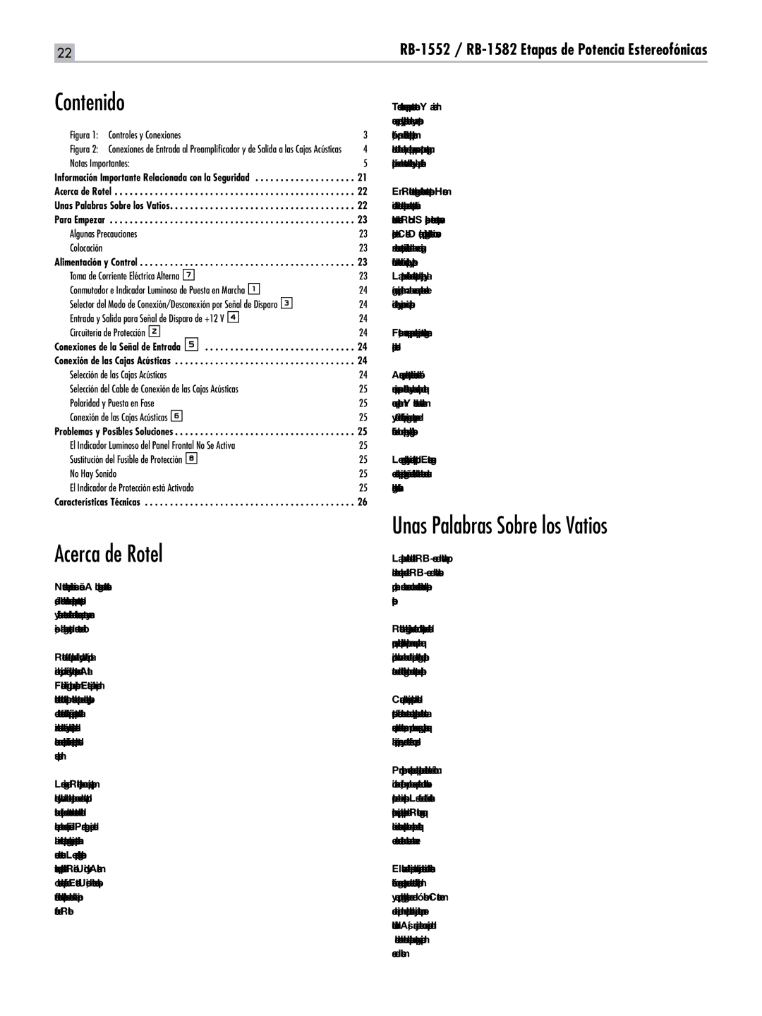 Rotel RB-1552, RB-1582 owner manual Contenido, Acerca de Rotel, Unas Palabras Sobre los Vatios 