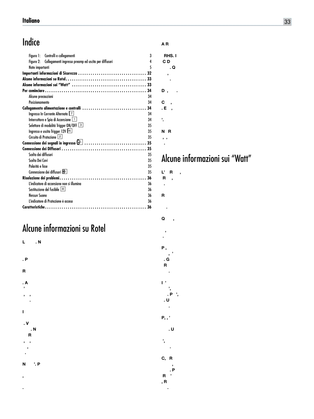Rotel RB-1582, RB-1552 owner manual Indice, Alcune informazioni sui Watt, Alcune informazioni su Rotel 