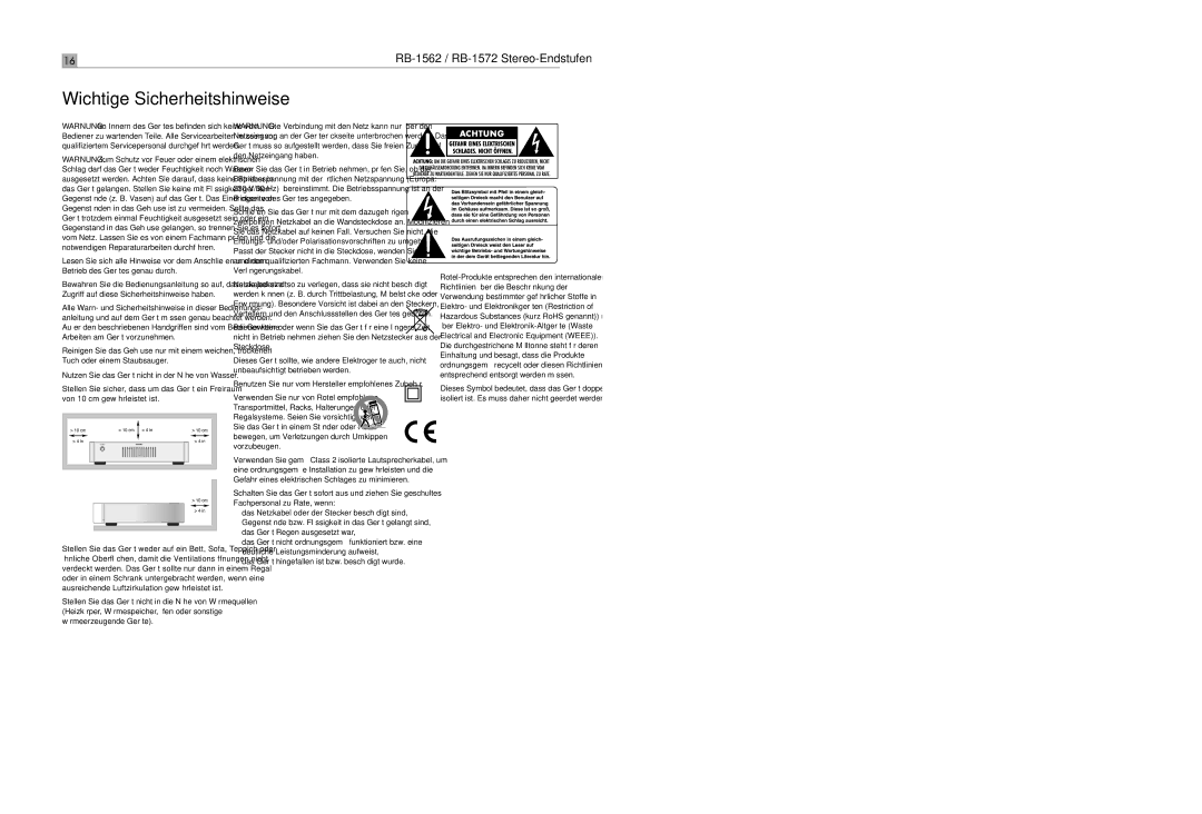 Rotel RB-1572 Benutzen Sie nur vom Hersteller empfohlenes Zubehör, Das Netzkabel oder der Stecker beschädigt sind 