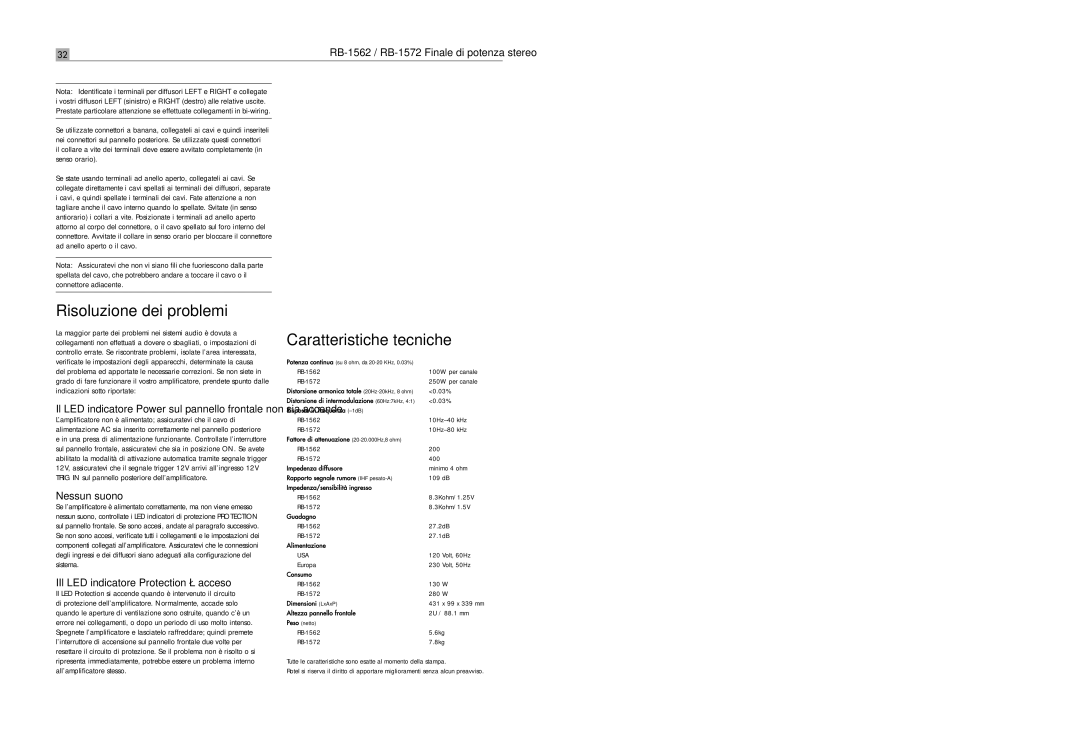 Rotel RB-1572 user service Risoluzione dei problemi 