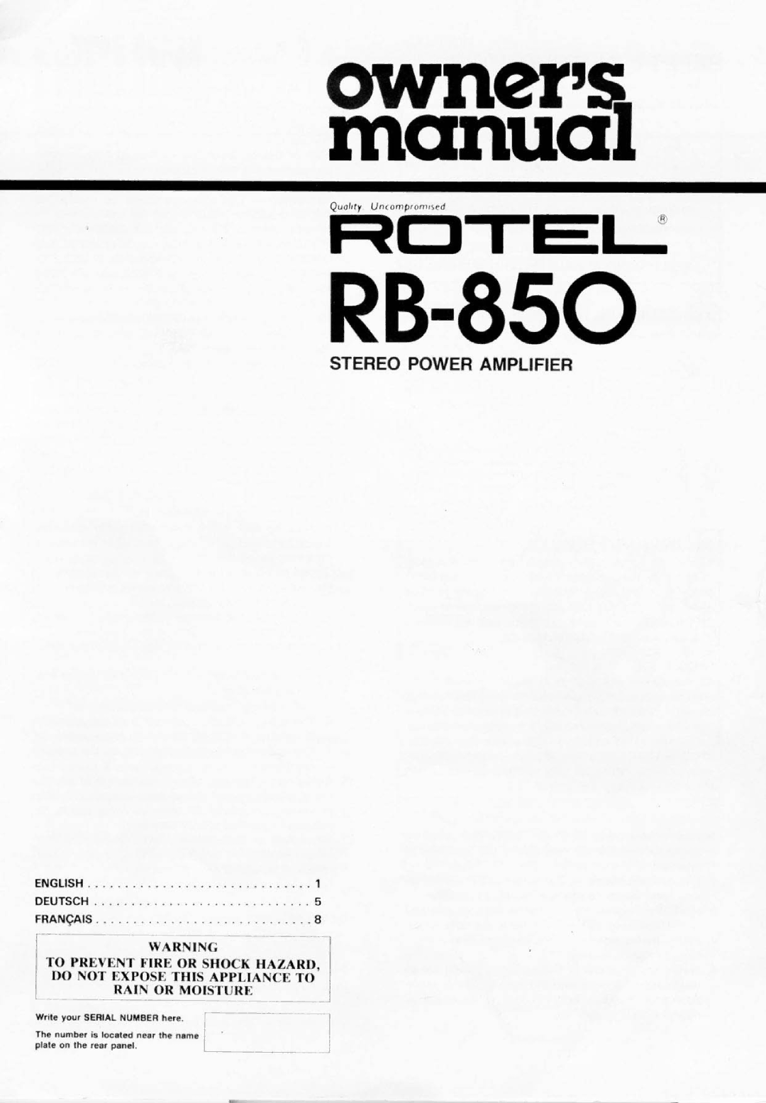 Rotel RB-850 manual 