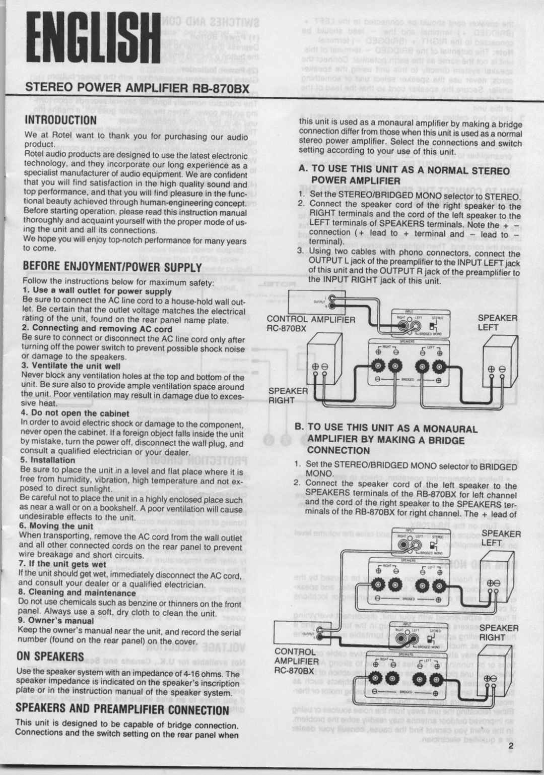 Rotel RB-870BX manual 